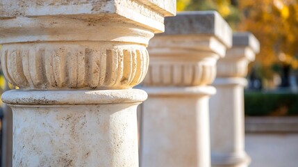 Poster - Imposing ancient stone columns standing in a serene outdoor environment hinting at historical architecture and craftsmanship : Generative AI