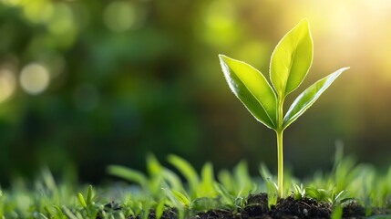 Aufkleber - Newly Sprouted Green Plant Growing Over Rich Earth with Sunlight : Generative AI