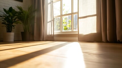 Poster - Sunlit Interior with Plants and Natural Light Streaming Through Window : Generative AI