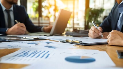 Poster - Business meeting with professionals analyzing data and charts for strategic planning : Generative AI