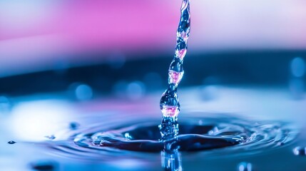 Poster - Stunning close up of water droplets creating ripples in a vibrant blue environment : Generative AI