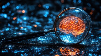 Poster - Magnified brain, deep learning concept, abstract background