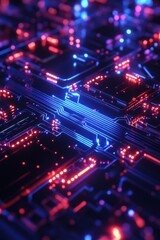 Poster - Abstract close-up of a vibrant circuit board with glowing elements and intricate patterns