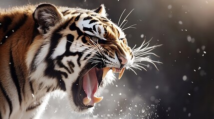 Poster - Fierce tiger roaring with powerful stance surrounded by a misty environment showcasing strength : Generative AI