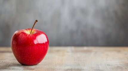 Aufkleber - Fresh red apple resting on a rustic wooden surface with a blurred background for a warm feel : Generative AI