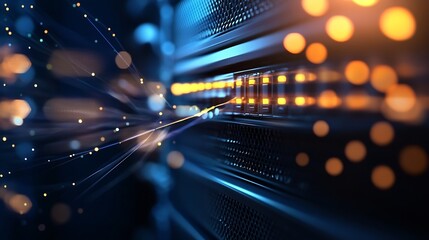 Fototapete - Abstract Technology Background with Light Effects from Server Equipment : Generative AI