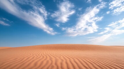Aufkleber - A vast desert landscape featuring rolling sand dunes under a bright blue sky with fluffy white clouds : Generative AI