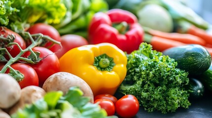 Poster - Vibrant assorted fresh vegetables arranged beautifully on a dark background : Generative AI