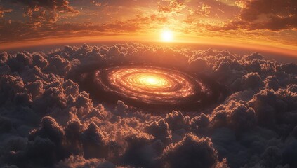 Poster - Aerial View of a Spiral Galaxy at Sunset