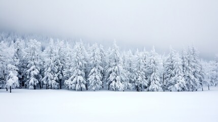 Aufkleber - Winter wonderland with snowcovered trees standing still under a cloudy sky creating a serene atmosphere : Generative AI