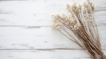 Aufkleber - Stylish dried flower bouquet on a rustic light wooden background creating a cozy atmosphere : Generative AI