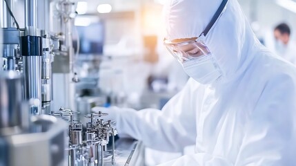 Aufkleber - Scientist in a lab coat working in a cleanroom environment focused on a high-tech laboratory experiment : Generative AI