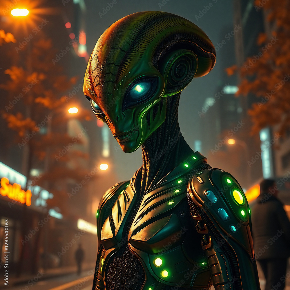 Hyper-Realistic Alien in Futuristic Cyberpunk Cityscape – Sci-Fi ...