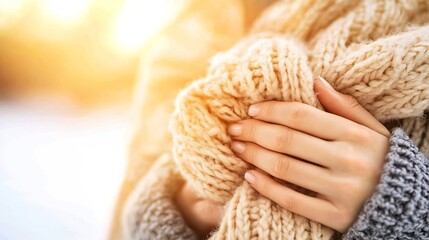 Poster - Cozy Winter Moments Embracing a Knit Scarf Under Warm Natural Light : Generative AI