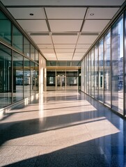 Poster - Modern Architectural Interior Featuring Light and Space with Glass Walls and Floor : Generative AI