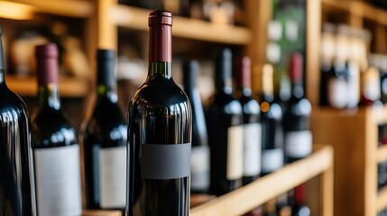 Aufkleber - Elegant wine bottle in a stylish wine store surrounded by various wines showcasing exquisite selection : Generative AI