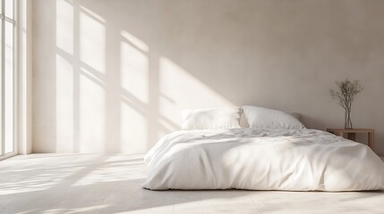 Poster - Serene bedroom interior with soft light shadows creating a calming atmosphere for relaxation : Generative AI