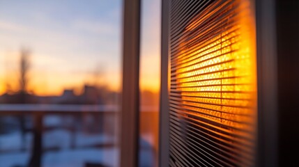 Poster - Stunning sunset reflection through a modern window creating a warm and inviting atmosphere : Generative AI
