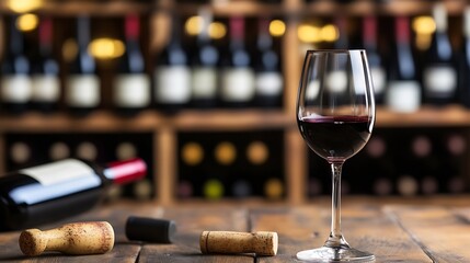 Aufkleber - Elegant Wine Glass with Cabernet Sauvignon Surrounded by Bottles : Generative AI
