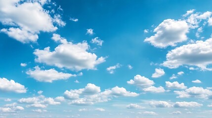 Poster - Bright sky filled with fluffy white clouds contrasting against a clear blue backdrop creating a beautiful calm atmosphere : Generative AI