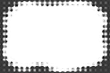 Poster - Halftone pattern dotted background. Abstract vector gradient border for poster and banner. Retro splattered template. Trendy horizontal monochrome comic book backdrop