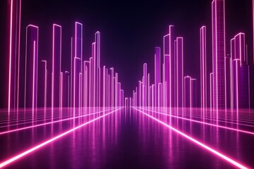 Poster - Futuristic Cityscape with Neon Lights and Dark Background