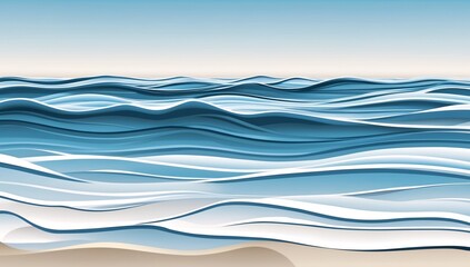 Wall Mural - Serene Ocean Waves Crashing on Sandy Shore Summer Vacation Seascape