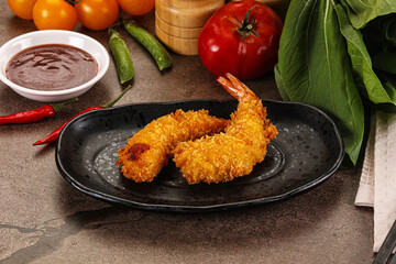 Wall Mural - Crispy breaded golden fried prawns