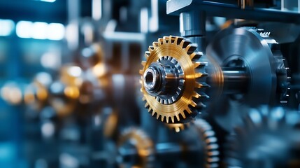 Leinwandbilder - Close-up Shot of Interlocking Gears Displaying Precision Engineering and Mechanical Components in Action : Generative AI