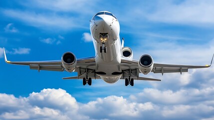 Poster - Impressive Modern Aircraft Descending with Blue Sky Background : Generative AI