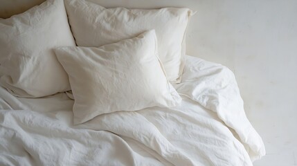 Aufkleber - Neatly Arranged White Bed with Soft Pillows for Minimalist Bedroom Aesthetics and Comfort : Generative AI