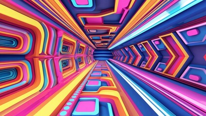 Wall Mural - Vibrant Geometric Tunnel with Bright Colors and Psychedelic Patterns