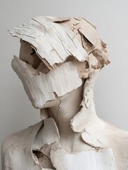 Aufkleber - Unique artistic piece of a mannequin with white cracked clay surface highlighting abstract features : Generative AI