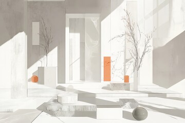 Poster - minimalist interior design with geometric shapes and natural elements