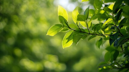 Aufkleber - Close up view of vibrant green leaves with sunlight filtering through for a refreshing feel : Generative AI