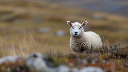 Poster - Cute Sheep Grazing in a Beautiful Meadow on a Sunny Day : Generative AI
