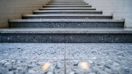 Poster - Closeup view of polished stone stairs highlighting textures and patterns in a modern hallway : Generative AI
