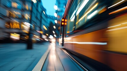Poster - Dynamic city street scene blurred with motion during twilight attracting urban energy : Generative AI