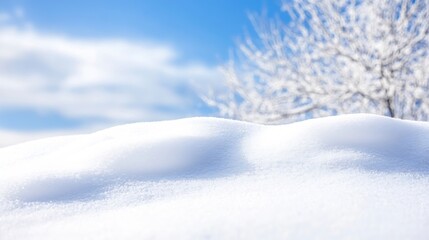 Poster - Snow Covered Ground with a Tree and Bright Blue Sky in a Winter Landscape Scene : Generative AI
