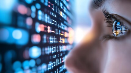Poster - Close up of a person's eye reflecting complex data and digital screens emphasizing technology and innovation : Generative AI