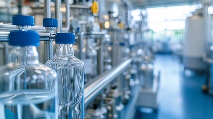 Aufkleber - Modern Laboratory Interior with Glass Bottles and Pipelines for Chemical Research : Generative AI