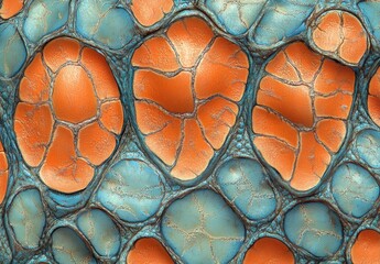 Poster - Abstract texture featuring vibrant orange and blue organic shapes set against a detailed patterned background showcasing a unique design for creative projects