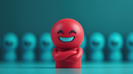 Canvas Print - Happy Red Character Smiling with Blue Background and Group Shadows