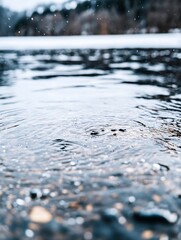 Poster - Rippling water surface captures falling droplets creating a mesmerizing effect in a serene environment : Generative AI