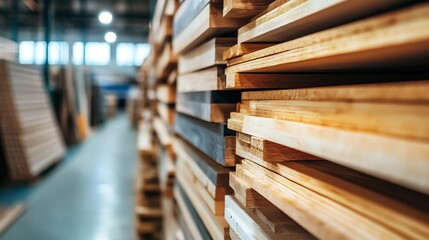 Poster - High Resolution Stack of Wooden Planks in a Storage Facility for Construction and Woodwork Projects : Generative AI