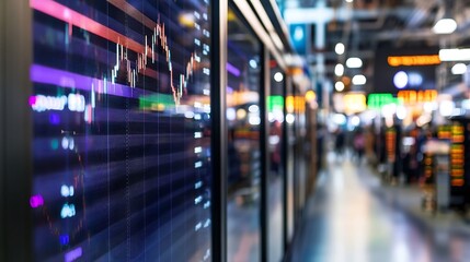 Aufkleber - High tech financial trading display showing stock market trends and graphs in a busy trading room environment : Generative AI