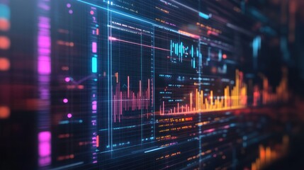 Poster - Colorful data visualization with glowing graphs and charts