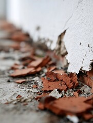 Poster - Detailed view of crumbling red bricks and white plaster at a construction site : Generative AI