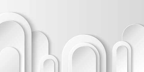 Poster - white neomorphic background with overlapping arches. 3d realistic minimalist monochrome design for m