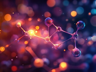 Poster - An abstract representation of molecular structures illuminated by vibrant colors, showcasing a dynamic interaction of light and energy in a scientific context